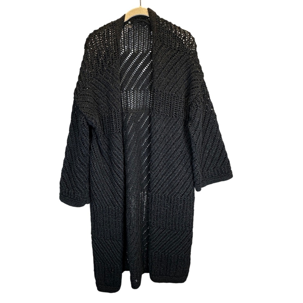 Banana Republic Black Open Knit Duster Cardigan Sweater Large L